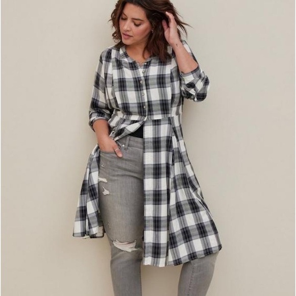 torrid Tops - Torrid Button Front Kimono - Voile Plaid Black